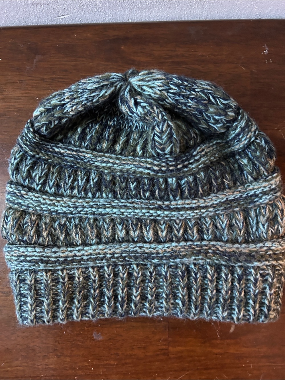 Chunky Knit Beanie Hat in Green Multicolor - Women Accessories